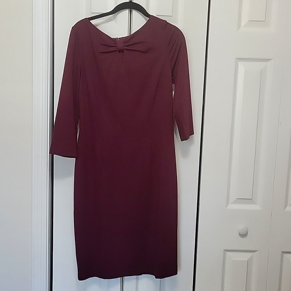Talbots Bow Knot Ponte Knit Sheath Dress Plum Women's size 6